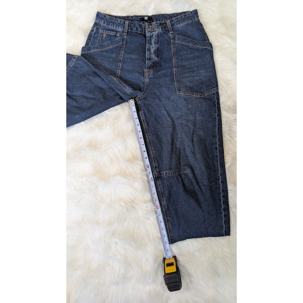FRYE AND CO High Rise Barrel Utility Jeans Size 8 Medium Wash Wide Leg Crop Raw - Picture 4 of 10